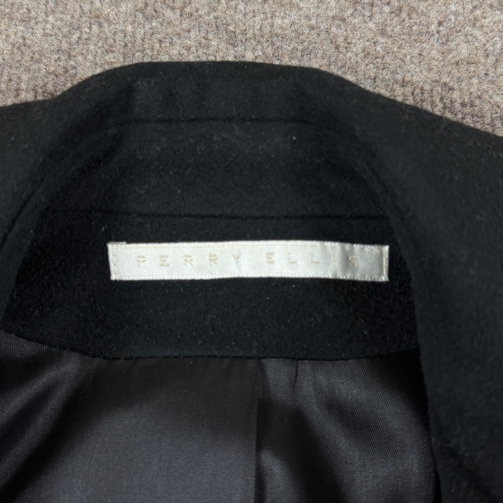 Vintage Perry Ellis Black Double Breasted Pea Coat Womens 4 Preppy Winter Jacket - Picture 4 of 14